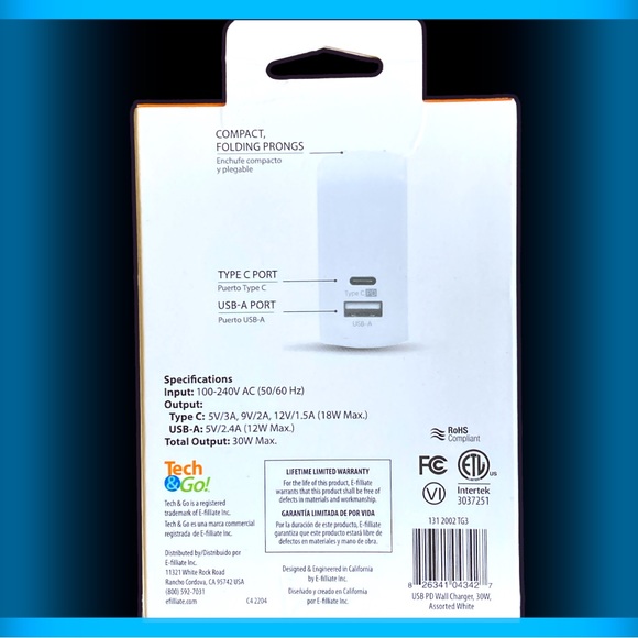 🆕 Tech&Go! USB PD Wall Charger 2-Port, USB & USB-C ~ White ~ Signature Series - Picture 4 of 12